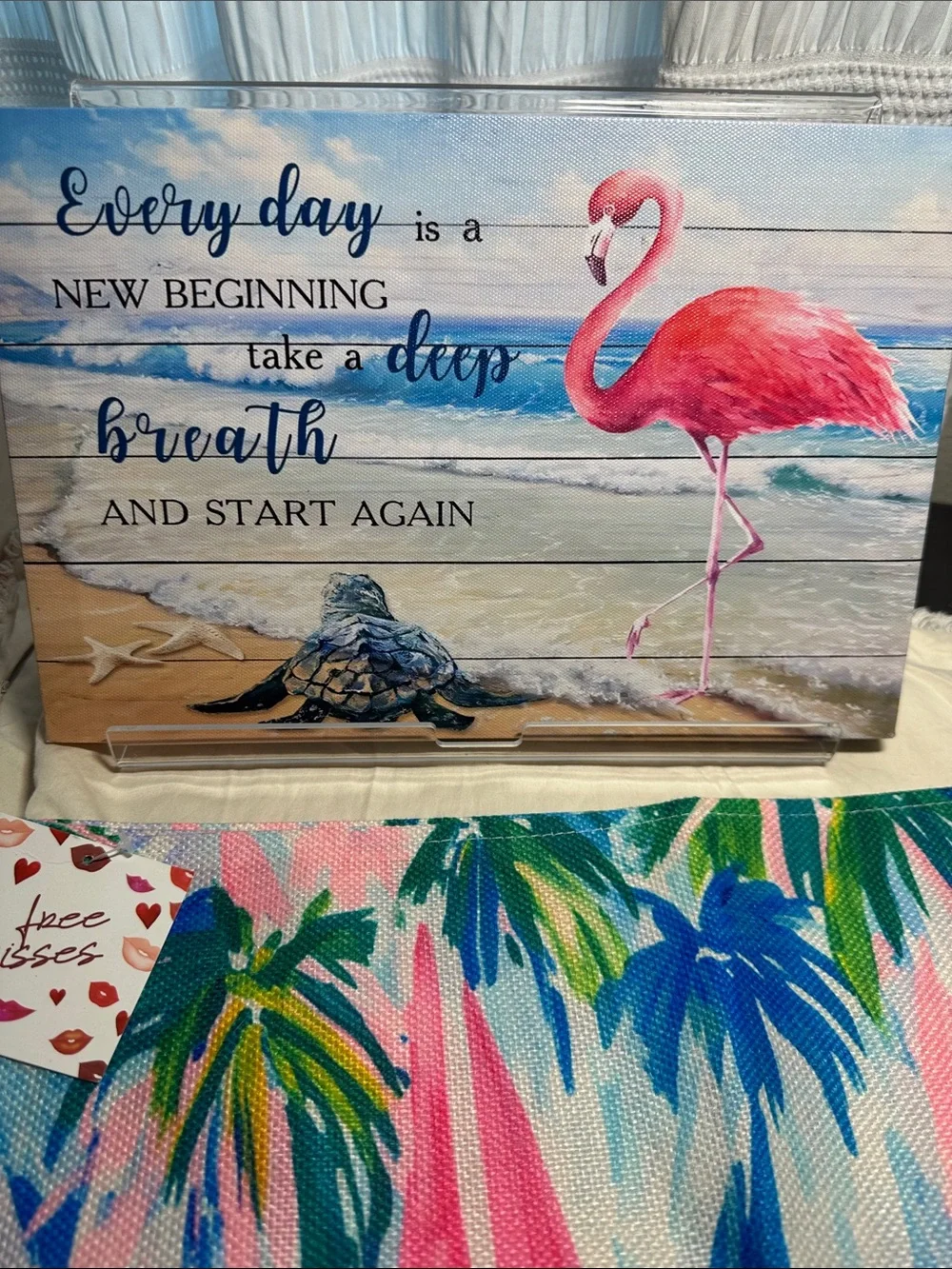 Pink Flamingo Beach Canvas, 4 placemats with Sailboat Print & flamingo  - Home
